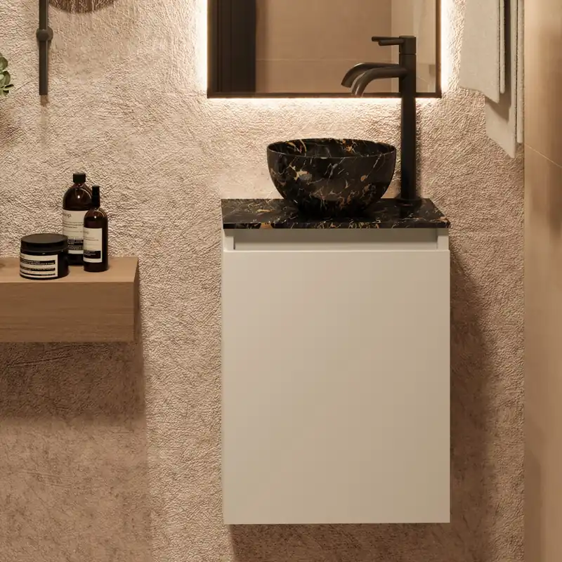 Exclusieve Aanbieding Fontana Athens Portoro Gold Micro Marble toiletmeubel 40cm wit mat