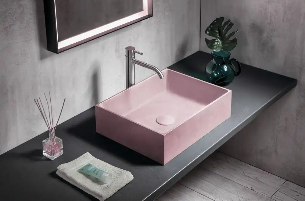 Sapho Formigo betonnen wastafel 47.5x36.5cm roze Direct Verzonden