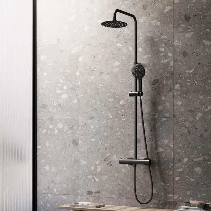 Fabrieksprijs Saniclear Evolution opbouw regendouche met 20cm hoofddouche en 2 standen handdouche zwart mat