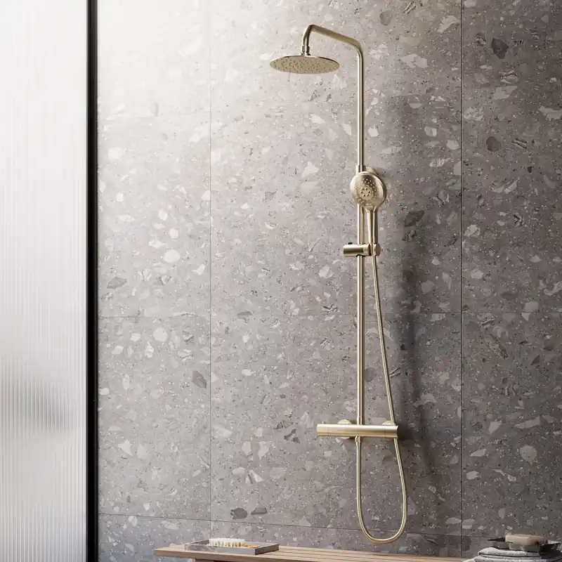 Saniclear Evolution opbouw regendouche met 30cm hoofddouche en 2 standen handdouche geborsteld messing Origineel