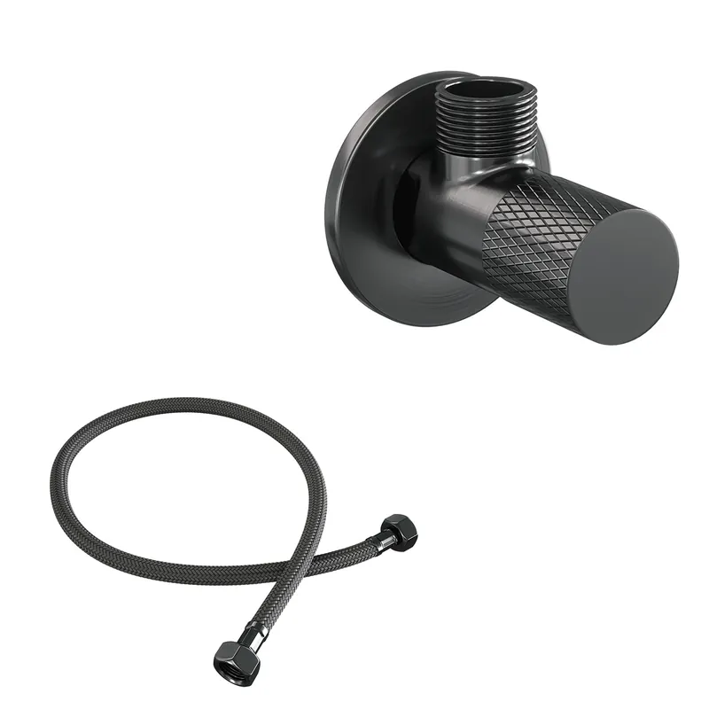 Trendy Brauer Gunmetal Carving hoekstopkraan compleet met slang gunmetal geborsteld PVD