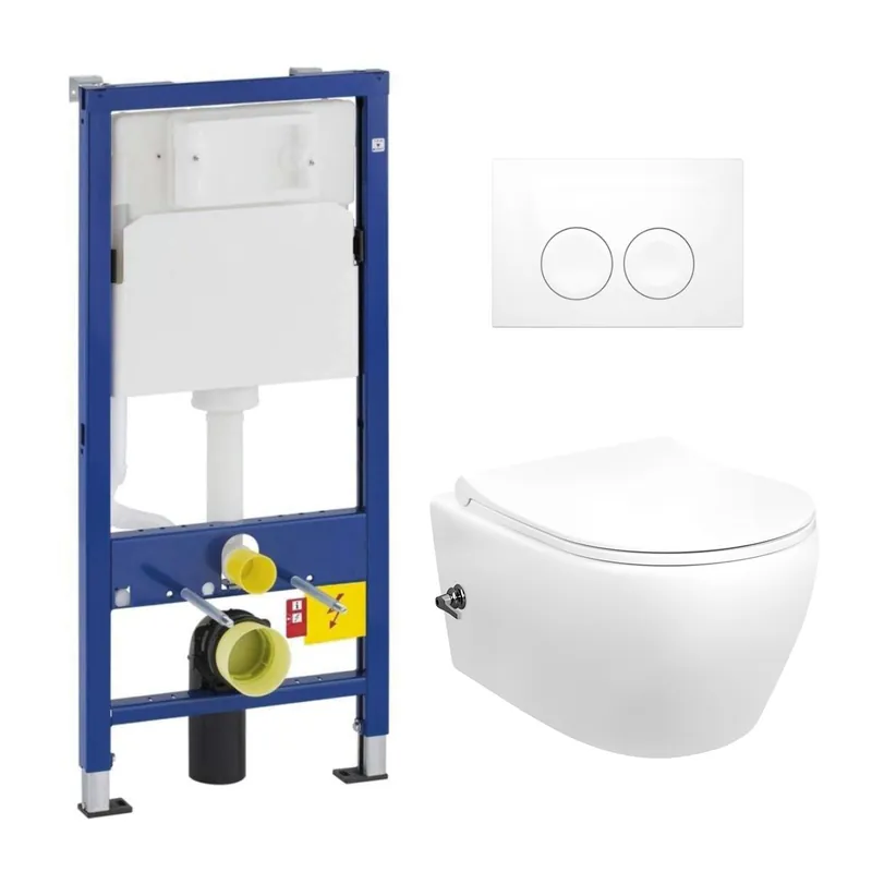 Geberit UP100 toiletset met Sanigoods Acora compact randloos toilet met koud water sproeier Gecertificeerd