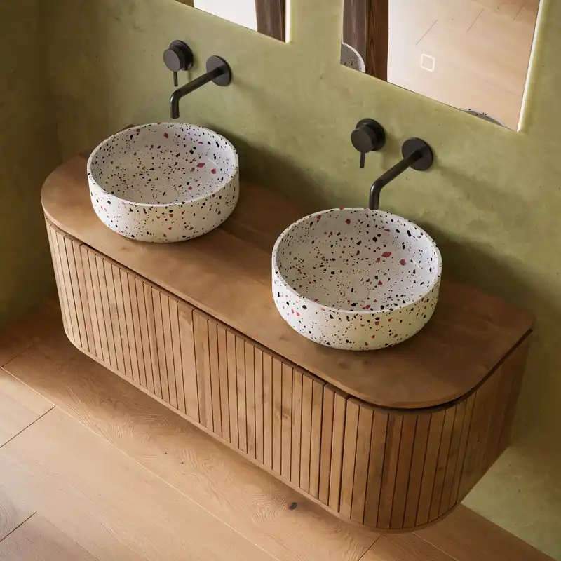 Betrouwbaar Livli Estrela badkamermeubel 130cm met ronde terrazzo waskommen