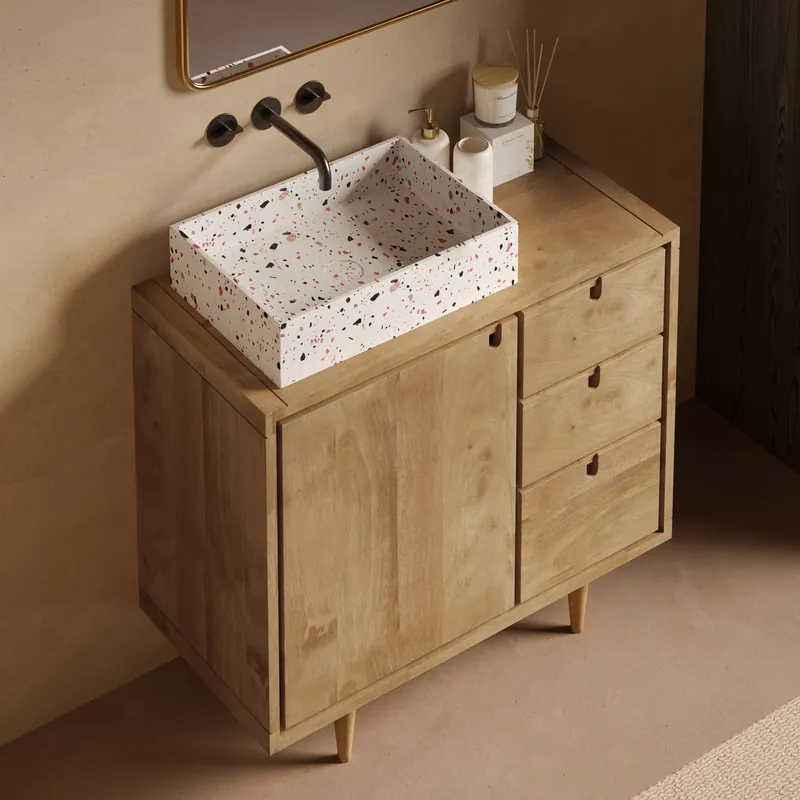Livli Empresa badmeubel 90cm met rechthoekige terrazzo waskom Snelle Levering