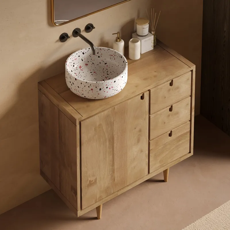 In De Mode Livli Empresa badmeubel 90cm met ronde terrazzo waskom