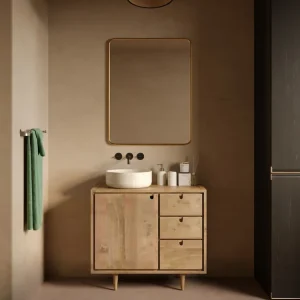 Topkwaliteit Livli Empresa badmeubel 90cm met ronde travertin waskom