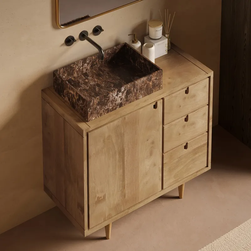 Veilige Betaling Livli Empresa badmeubel 90cm met rechthoekige dark emperador waskom