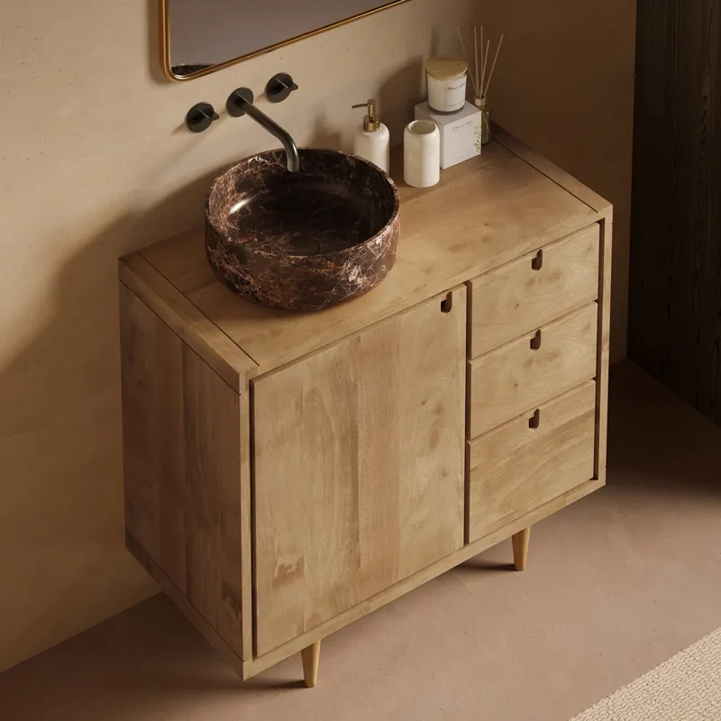 Ambachtelijk Livli Empresa badmeubel 90cm met ronde dark emperador waskom