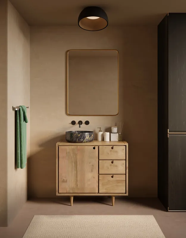 Livli Empresa badmeubel 90cm met ronde portoro gold waskom Laatste Versie
