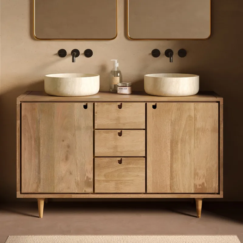 Speciale Aanbieding Livli Empresa badmeubel 135cm met ronde travertin waskommen