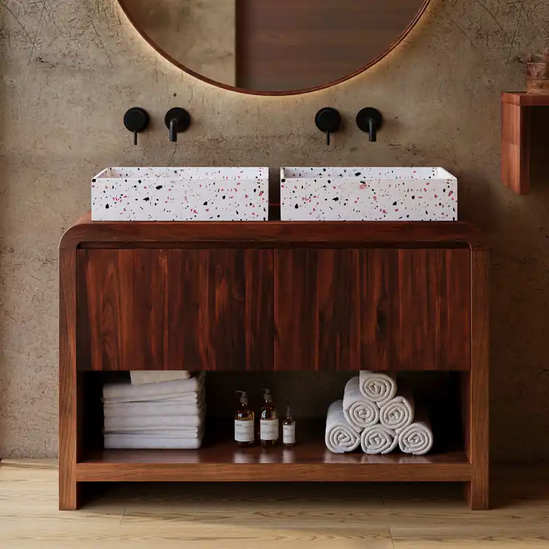 Livli Beleza badmeubel 120cm met rechthoekige terrazzo waskommen In De Mode