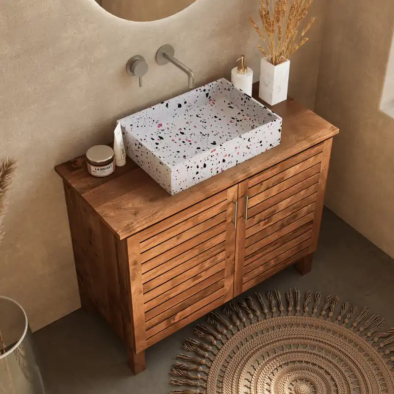 Origineel Livli Amira badkamermeubel 100cm met rechthoekige terrazzo waskom