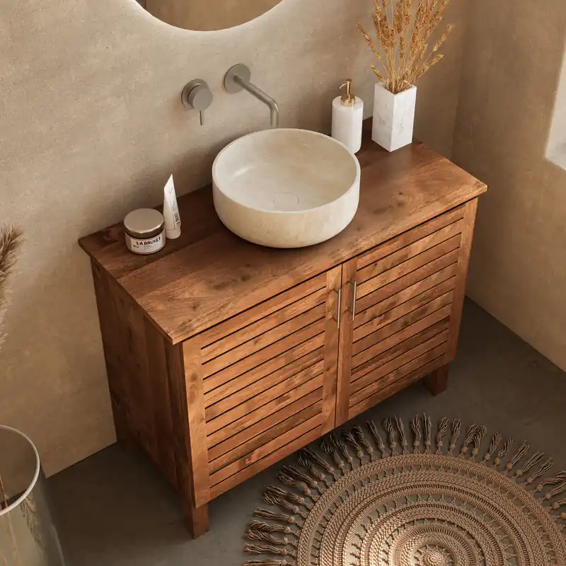 Livli Amira badkamermeubel 100cm met ronde travertin waskom Nieuw Model
