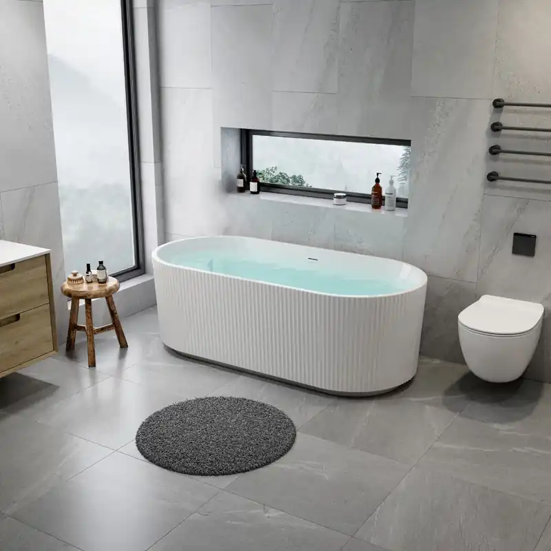 Snelle Levering Sanigoods Milano vrijstaand bad met ribbel acryl 170x80cm wit mat