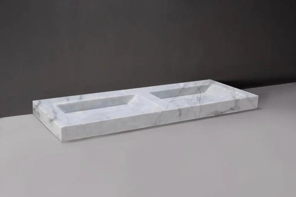 Forzalaqua Bellezza wastafel 160x50cm met 2 kraangaten carrara gepolijst Goedkoop