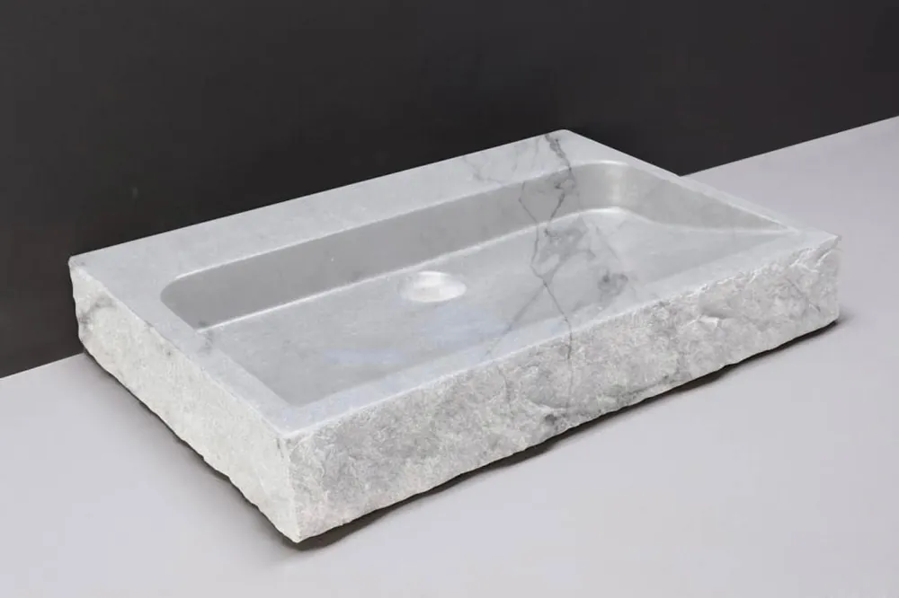 Forzalaqua Palermo wastafel 80x50cm met 2 kraangaten carrara gekapt Flitsaanbieding