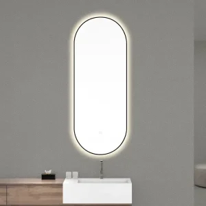 Budget Mueller Ovalis ovale spiegel met LED, dimbaar en spiegelverwarming 50x100cm mat zwart