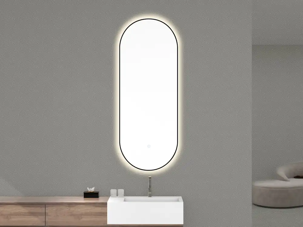 Budget Mueller Ovalis ovale spiegel met LED, dimbaar en spiegelverwarming 50x100cm mat zwart