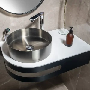 Limited Edition Sapho Pulse wastafelconsole met RVS waskom 75x45cm rechts