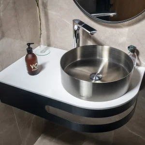 Sapho Pulse wastafelconsole met RVS waskom 75x45cm links Gratis Retour