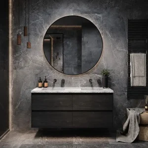 Bestel Nu Forzalaqua Reno badmeubel 120cm black oiled met Nova wastafel carrara gekapt met 2 kraangaten