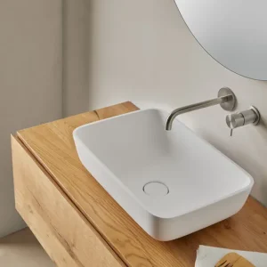 Wereldwijde Verzending Resigres Lavabo 1301 waskom rechthoekig 50x35cm solid surface wit