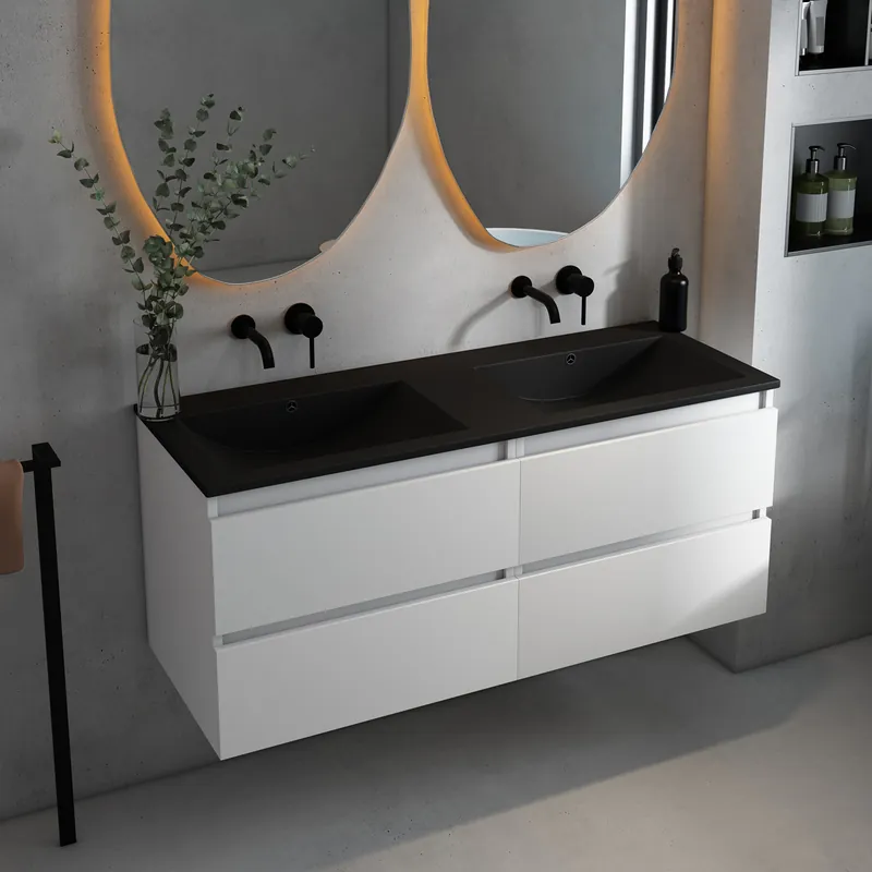 Alleen Vandaag Fontana Rovigo badmeubel 120cm met zwarte wastafel zonder kraangaten mat wit