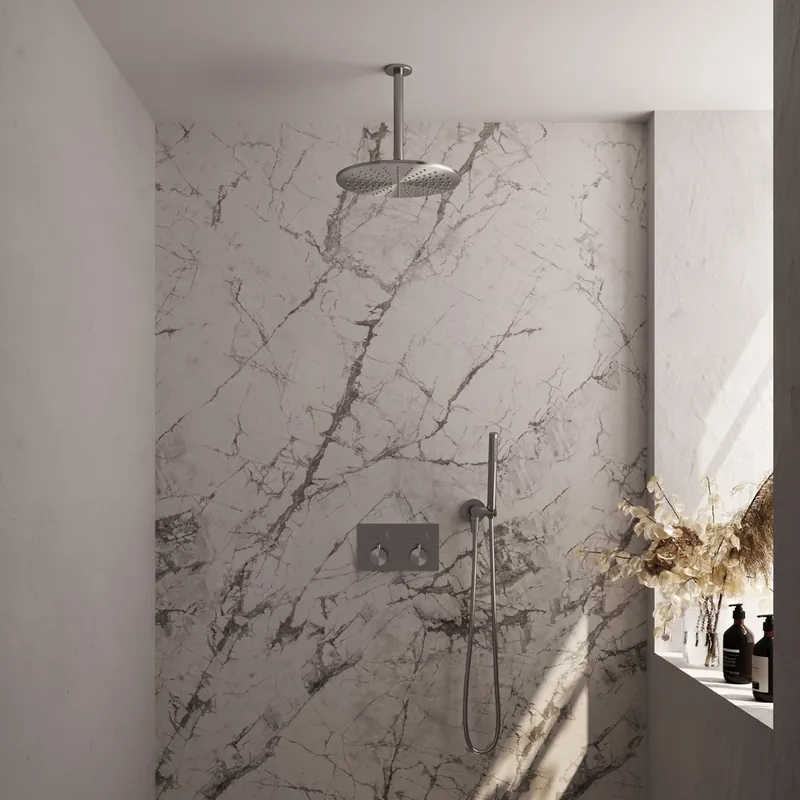 Alleen Vandaag Brauer Brushed Edition thermostatische inbouw regendouche met staafhanddouche, plafondarm en hoofddouche 30cm set 54 RVS geborsteld PVD