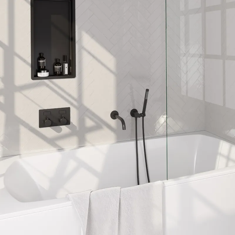 Ambachtelijk Brauer Black Edition thermostatische inbouw badkraan met uitloop en staafhanddouche set 3 zwart mat