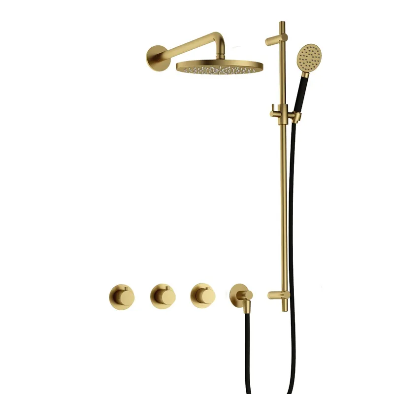 Ambachtelijk Hotbath Cobber IBS70 inbouwdouche met ronde handdouche, 30cm hoofddouche en glijstang messing geborsteld PVD