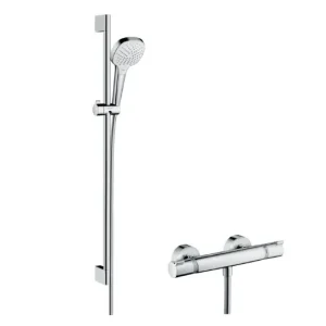 Tijdelijk Beschikbaar Hansgrohe Croma Select E doucheset met thermostaatkraan, 3 standen handdouche en 90cm glijstang chroom