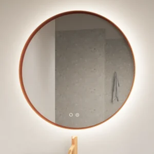 Veilige Betaling SCHADEMODEL: Gliss Design Athena ronde spiegel rosé koper 100cm met verlichting en verwarming