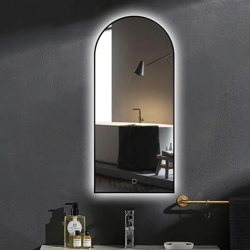Must-Have Saniclear Arc toog spiegel met zwarte lijst 45x100cm met verlichting en verwarming
