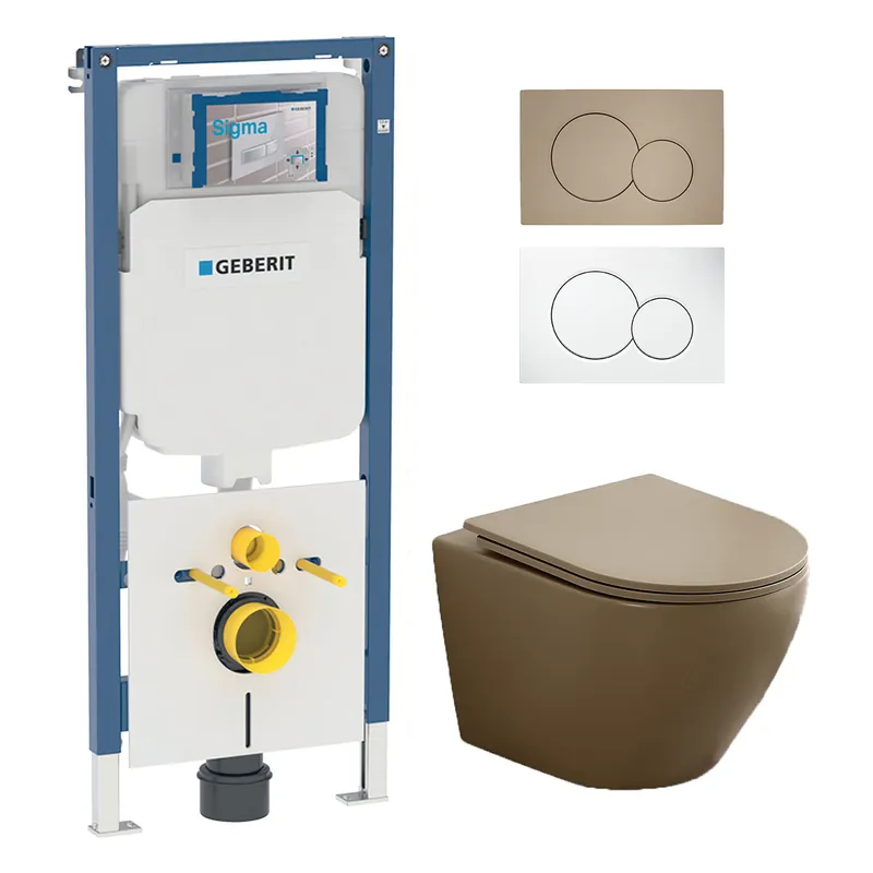 Geberit UP720 toiletset met Saniclear Itsie mat taupe toiletpot randloos met softclose zitting Luxe