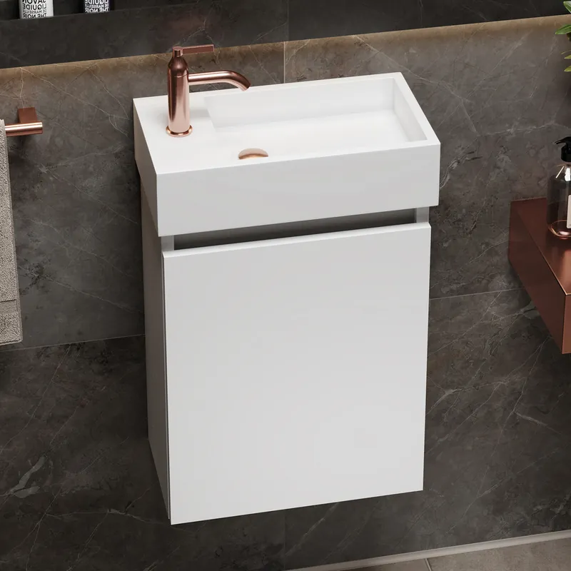 Fontana Alaska toiletmeubel mat wit 40x22cm met solid surface fontein links Geld-Terug-Garantie