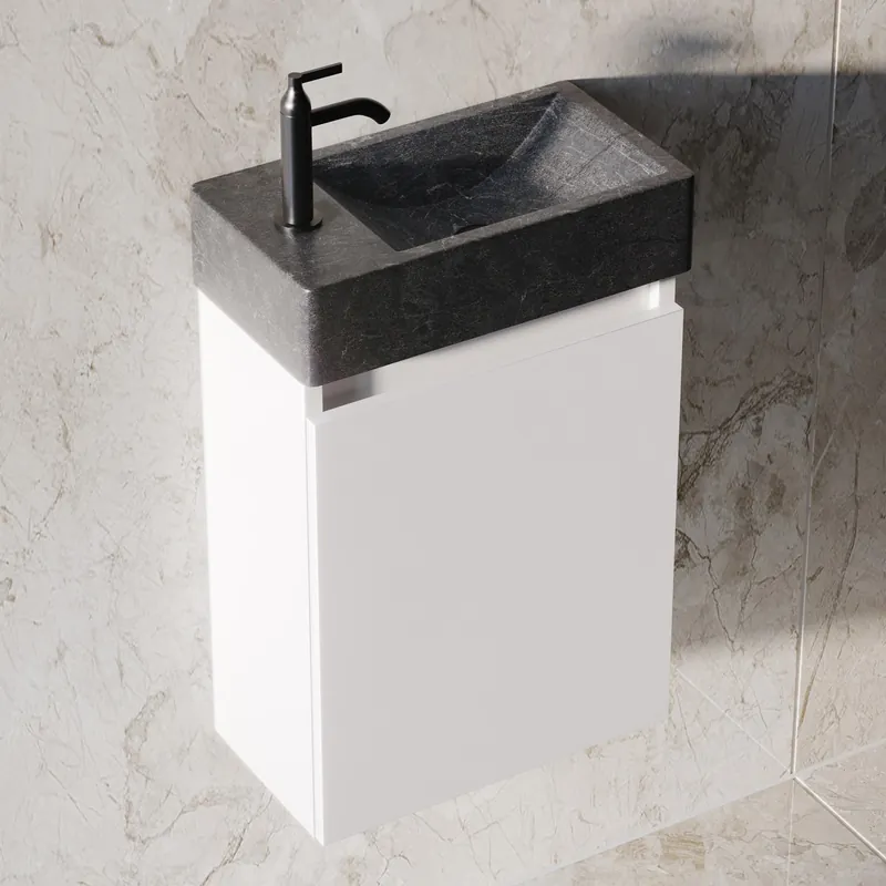 Exclusief Fontana Recto toiletmeubel mat wit 40x22cm met natuurstenen fontein links