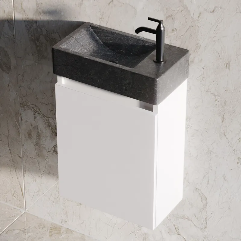 Bestel Nu Fontana Recto toiletmeubel mat wit 40x22cm met natuurstenen fontein rechts