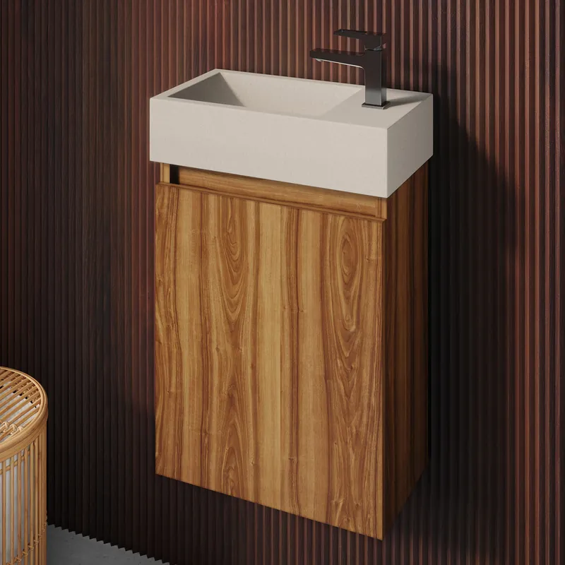 Authentiek Fontana Crest toiletmeubel walnoot 40x22cm met beige fontein rechts
