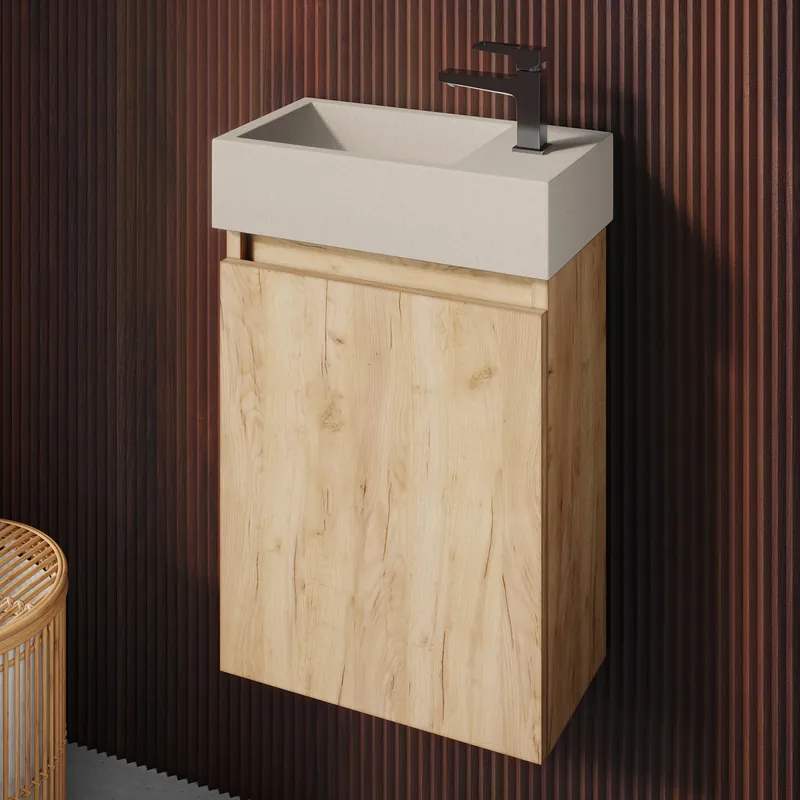 Fontana Crest toiletmeubel warm eiken 40x22cm met beige fontein rechts Op = Op