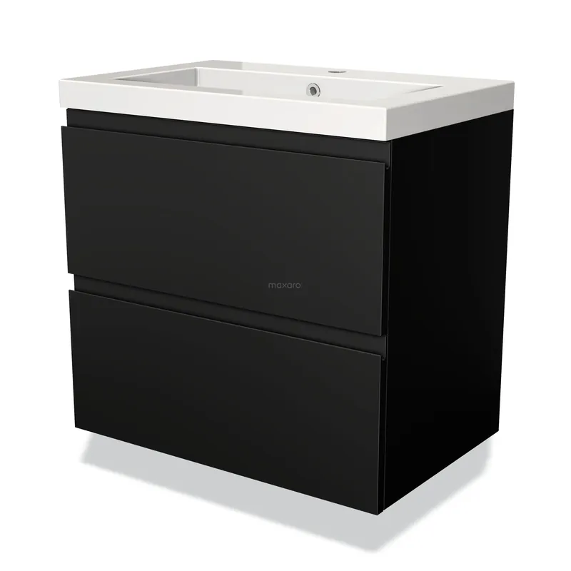 Modulo Badkamermeubel met wastafel | 70 cm Mat zwart Greeploos front Mineraalmarmer 2 lades onder elkaar In De Mode