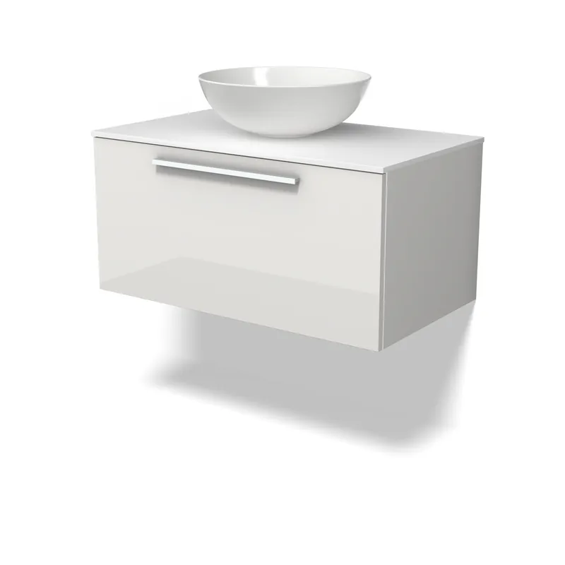 Plaats Bestelling Modulo Plato Badkamermeubel voor waskom | 80 cm Hoogglans wit Vlak front Solid surface blad 1 lade