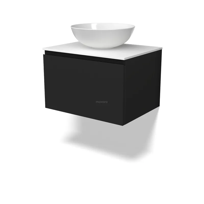 Rechtstreeks Van De Fabrikant Modulo Plato Badkamermeubel voor waskom | 60 cm Mat zwart Greeploos front Solid surface blad 1 lade