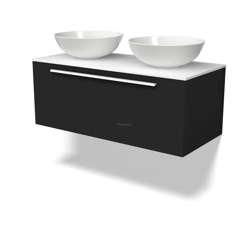 Modulo Plato Badkamermeubel voor waskom | 100 cm Mat zwart Vlak front Solid surface blad 1 lade Topkwaliteit