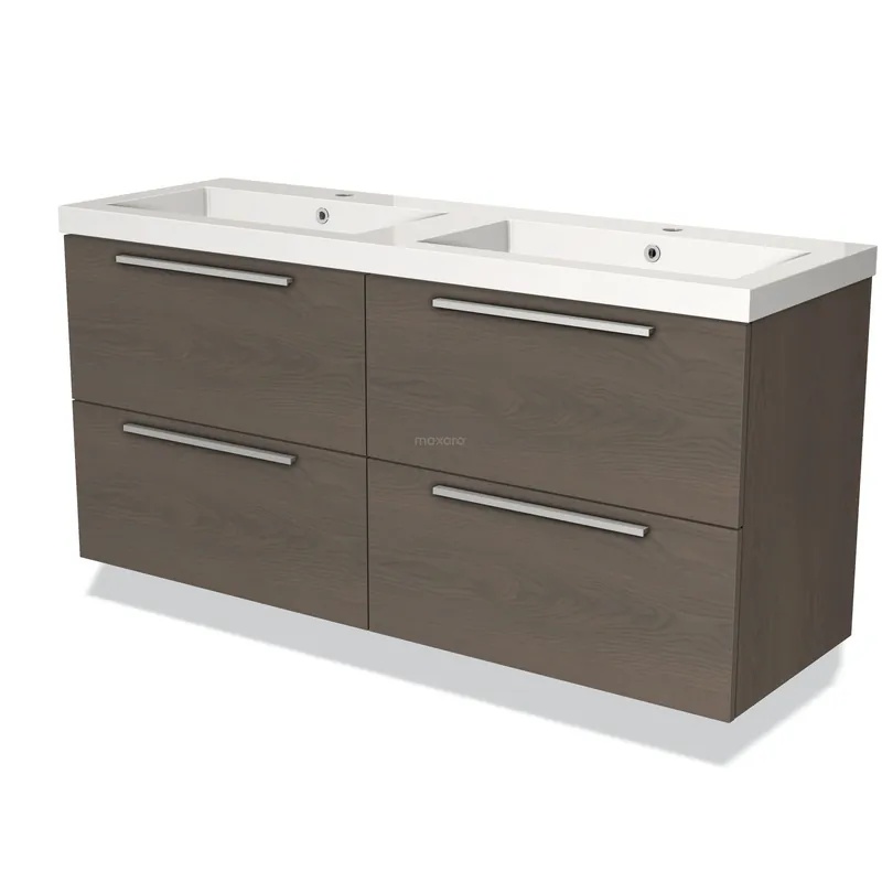 Modulo Badkamermeubel met wastafel | 140 cm Donkerbruin eiken Vlak front Mineraalmarmer 4 lades Handgemaakt
