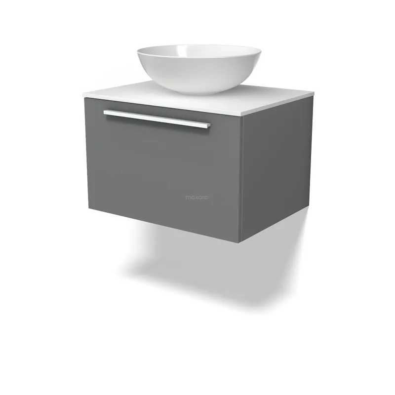 Betaalbaar Modulo Plato Badkamermeubel voor waskom | 60 cm Middengrijs Vlak front Solid surface blad 1 lade