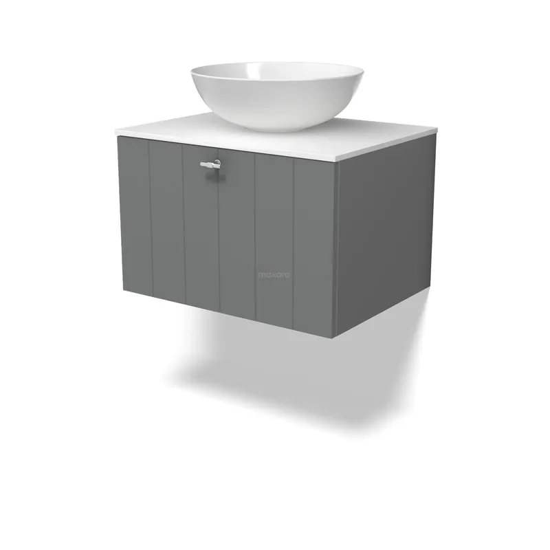 Wereldwijde Verzending Modulo Plato Badkamermeubel voor waskom | 60 cm Middengrijs Lamel front Solid surface blad 1 lade