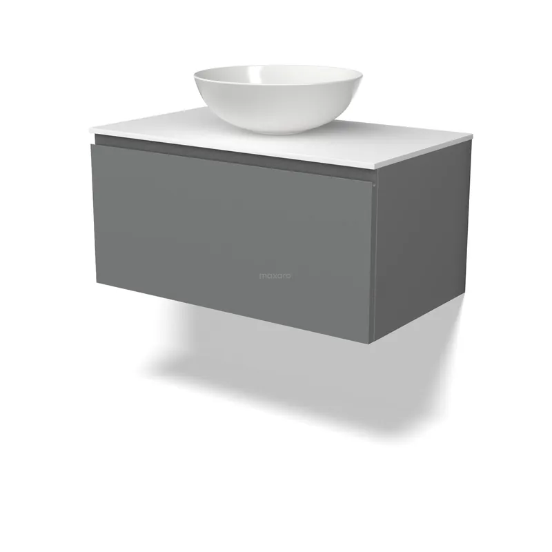 Modulo Plato Badkamermeubel voor waskom | 80 cm Middengrijs Greeploos front Solid surface blad 1 lade Modern