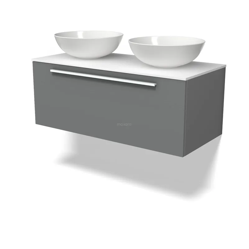 Groothandel Modulo Plato Badkamermeubel voor waskom | 100 cm Middengrijs Vlak front Solid surface blad 1 lade