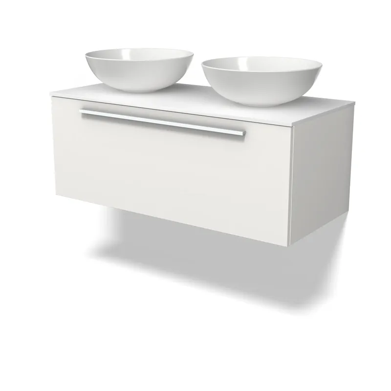 Modulo Plato Badkamermeubel voor waskom | 100 cm Mat wit Vlak front Solid surface blad 1 lade Superprijs