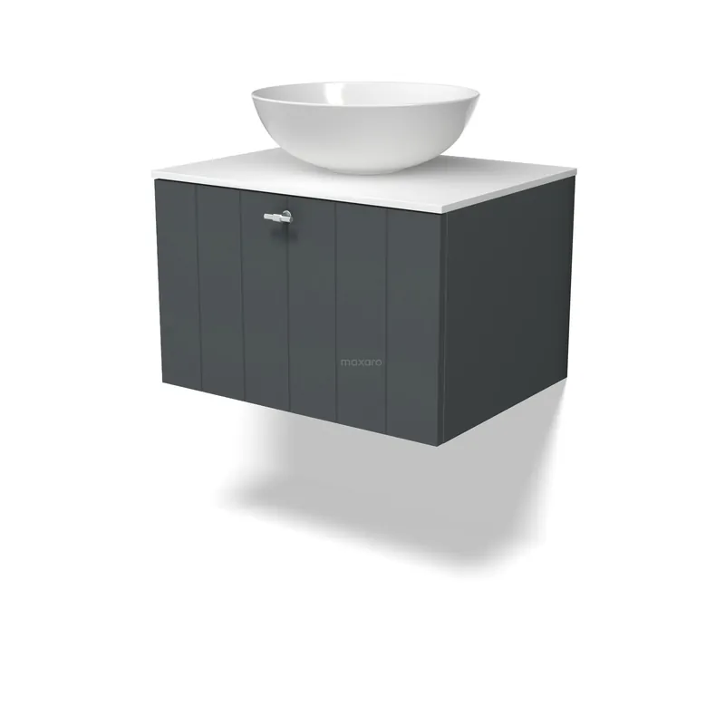 Luxe Modulo Plato Badkamermeubel voor waskom | 60 cm Donkergrijs Lamel front Solid surface blad 1 lade
